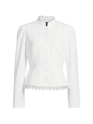 Lace-Trimmed Button-Front Blouse