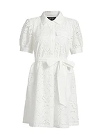 Eyelet Cotton Tie-Waist Mini-Shirtdress