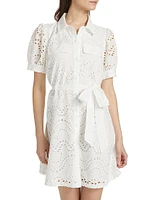 Eyelet Cotton Tie-Waist Mini-Shirtdress