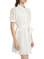 Eyelet Cotton Tie-Waist Mini-Shirtdress