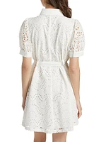 Eyelet Cotton Tie-Waist Mini-Shirtdress