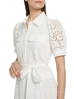 Eyelet Cotton Tie-Waist Mini-Shirtdress