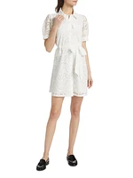 Eyelet Cotton Tie-Waist Mini-Shirtdress