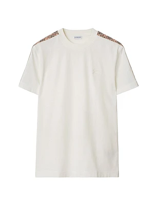 Check Shoulder Cotton T-Shirt