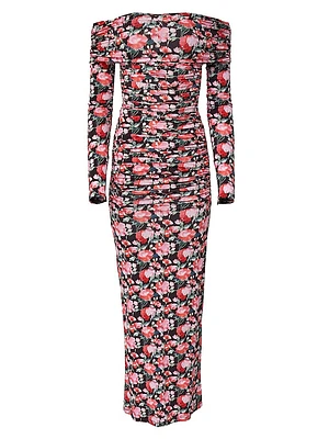 Ruched Floral Off-The-Shoulder Gown