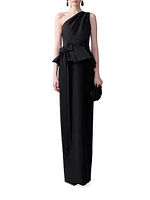 Bow-Detailed One-Shoulder Column Gown