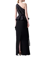 Bow-Detailed One-Shoulder Column Gown