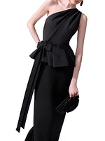 Bow-Detailed One-Shoulder Column Gown