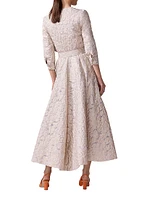 Metallic Jacquard Tie-Waist Trench-Style Midi-Dress