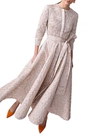 Metallic Jacquard Tie-Waist Trench-Style Midi-Dress