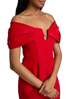 Off-The-Shoulder Silk Cocktail Dress