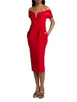 Off-The-Shoulder Silk Cocktail Dress