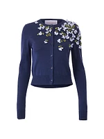 Embellished Silk-Cotton Knit Crewneck Cardigan