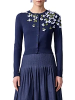 Embellished Silk-Cotton Knit Crewneck Cardigan