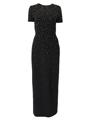 Crystal-Embellished Bow-Detailed Column Gown