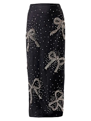 Bow Sequin-Embellished Column Midi-Skirt