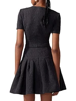 Pleated Jacquard Bow Minidress