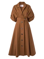 Stretch-Cotton Wide-Sleeve Midi-Shirtdress