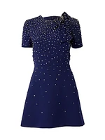 Embellished Bow Short-Sleeve Minidress
