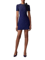 Embellished Bow Short-Sleeve Minidress