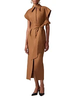 Stretch-Cotton Self-Sash Midi-Shirtdress