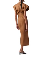 Stretch-Cotton Self-Sash Midi-Shirtdress