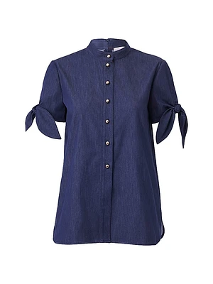 Cotton-Blend Tie-Sleeve Blouse