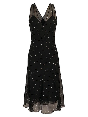 Soho Twila Polka Dot Crinkle Silk Midi-Dress