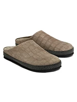 Crocodile-Embossed Suede Slippers