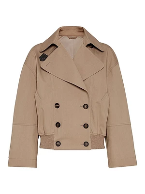 Techno Cotton Bonded Panama Cropped Pea Coat with Precious Detail