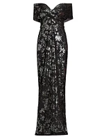 Sequin Tulle Off-The-Shoulder Gown