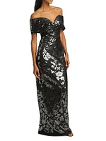 Sequin Tulle Off-The-Shoulder Gown