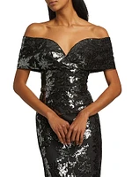 Sequin Tulle Off-The-Shoulder Gown