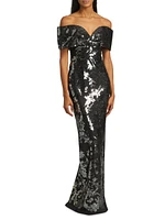 Sequin Tulle Off-The-Shoulder Gown