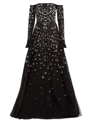 Embroidered Tulle Gown