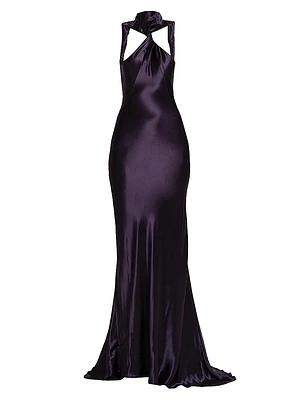 Satin Twisted Halter Gown
