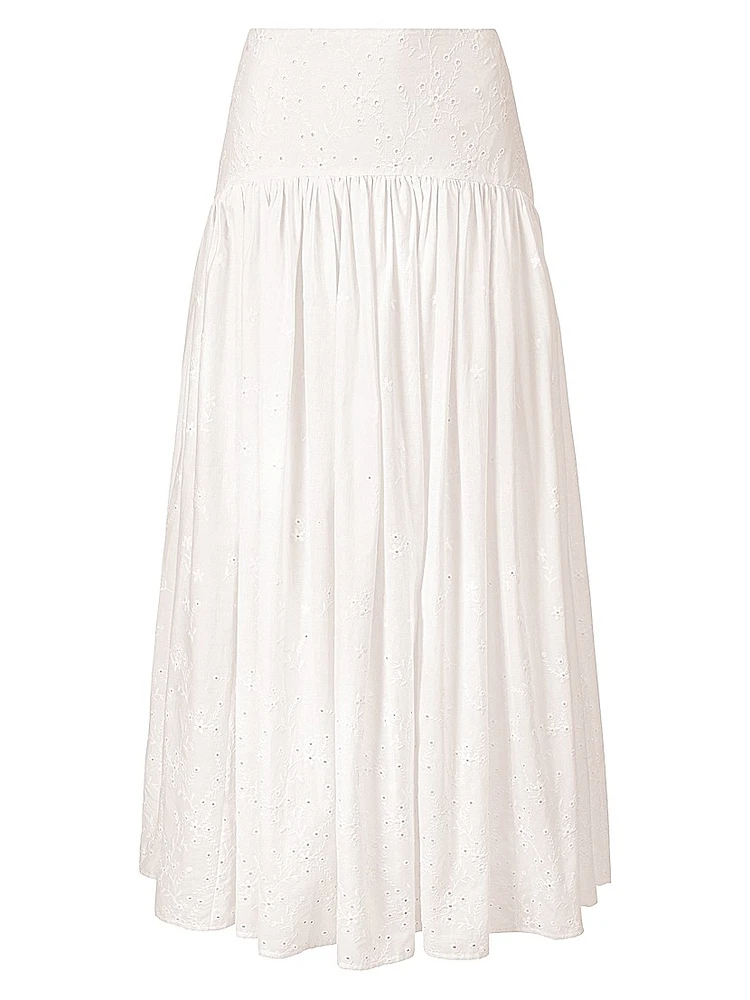 Procida Pleated Eyelet Maxi Skirt