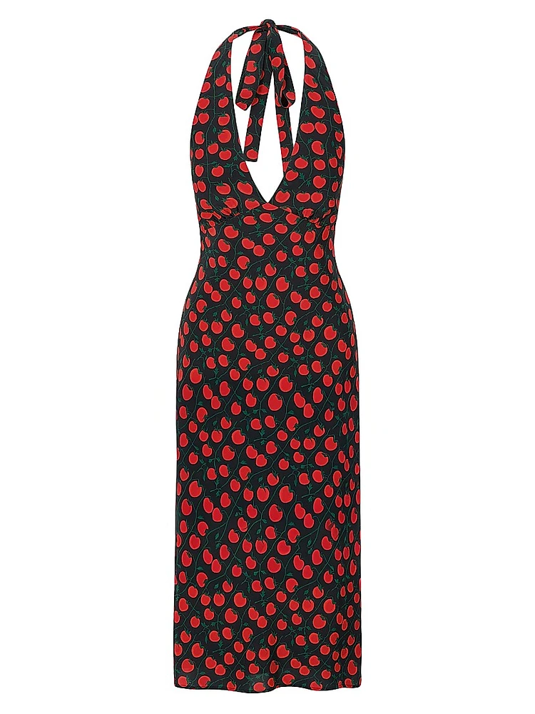 Lucca Printed Crepe Halter Midi-Dress