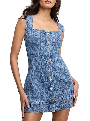 Power Floral Stretch-Cotton Denim Minidress
