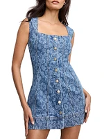 Power Floral Stretch-Cotton Denim Minidress
