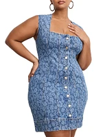 Power Floral Stretch-Cotton Denim Minidress