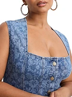 Power Floral Stretch-Cotton Denim Minidress
