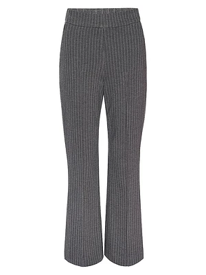 Stretch Ponte Pinstriped High-Waist Flared Pants