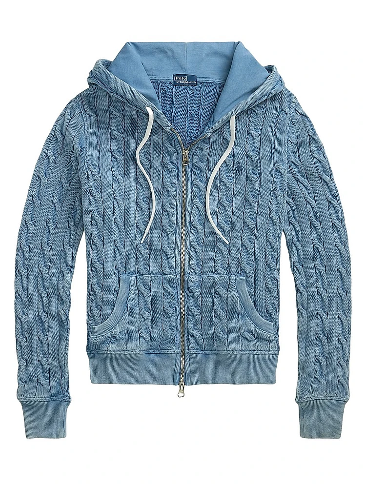 Cable-Knit Cotton Zip-Front Hoodie