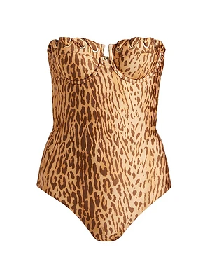 Cascadian Leopard Print One-Piece Balconette Swimsuit