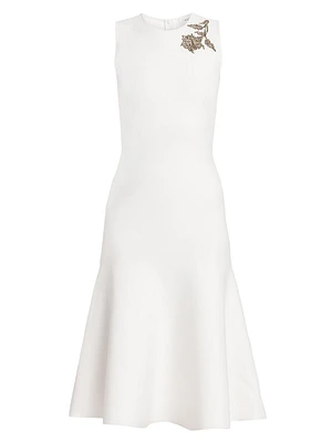 Beaded Floral Jersey Midi-Dress