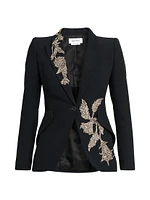 Floral Beaded Crepe Single-Breasted Jacket