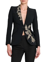 Floral Beaded Crepe Single-Breasted Jacket