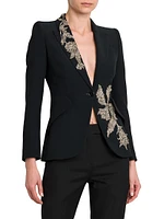 Floral Beaded Crepe Single-Breasted Jacket