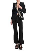 Floral Beaded Crepe Single-Breasted Jacket